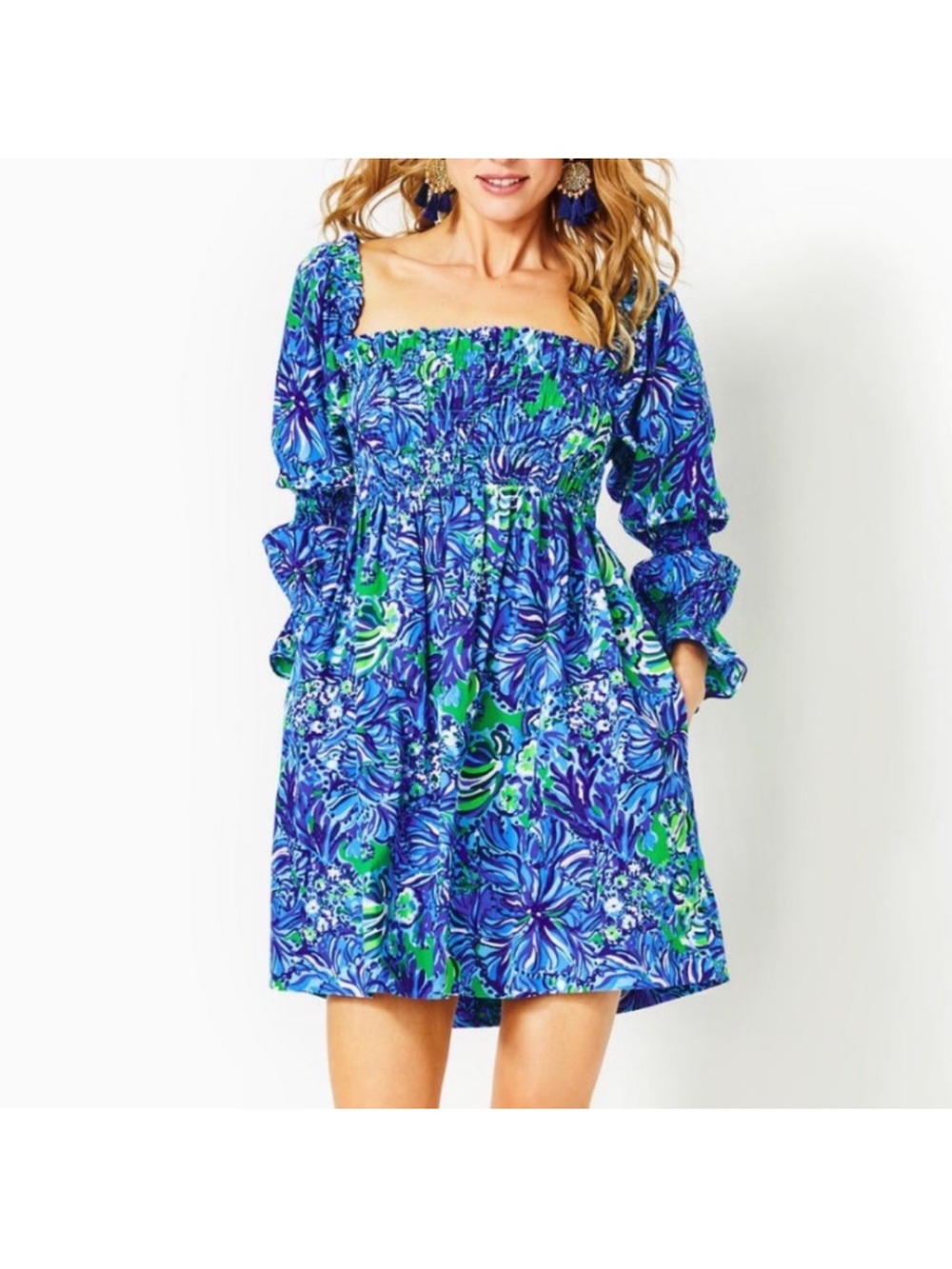 Lilly Pulitzer Beyonca Long Sleeve Smocked Dress Size Large NWT